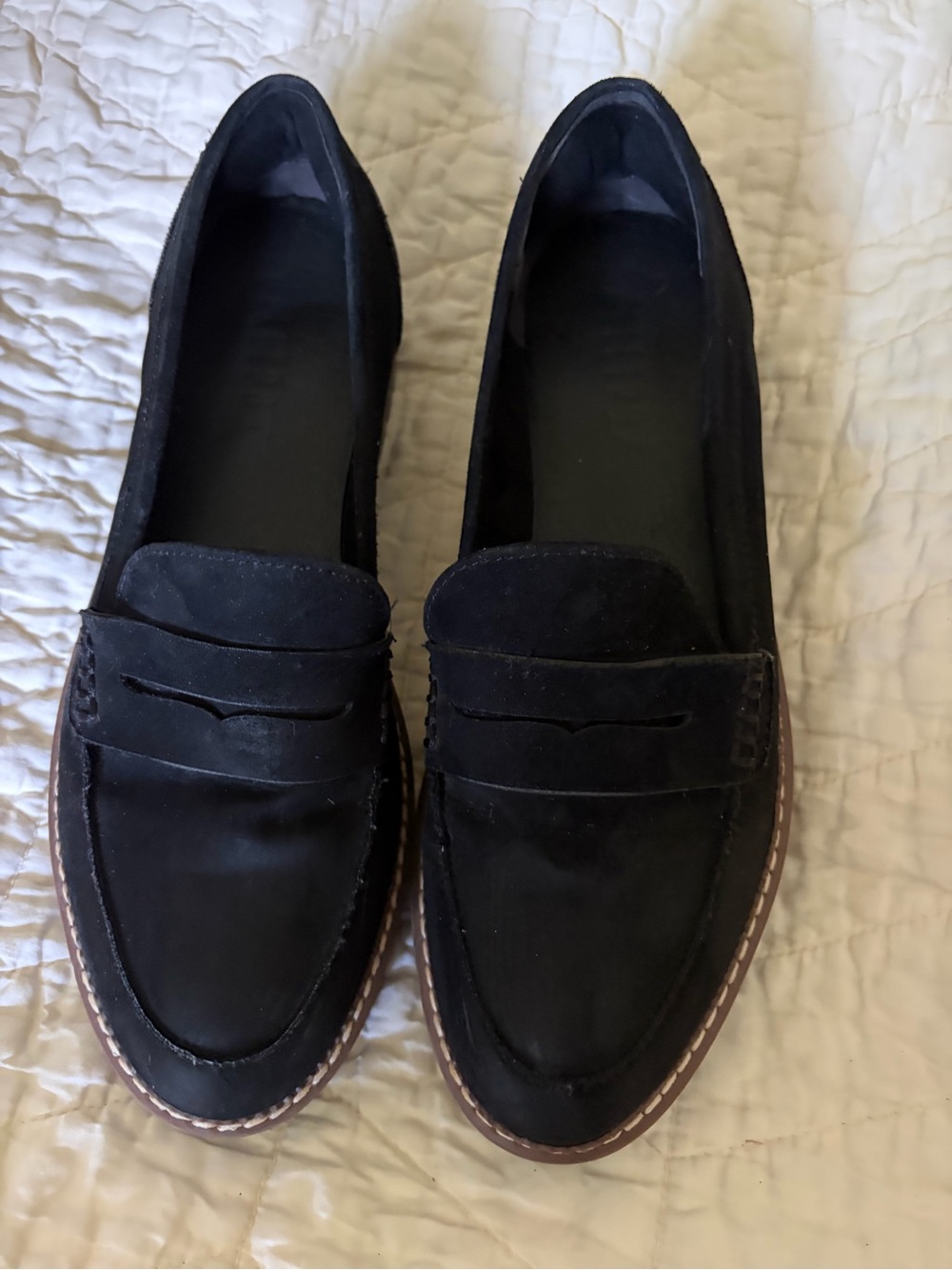 Women's Black Suede Penny Loafers — Classic Slip-On Style